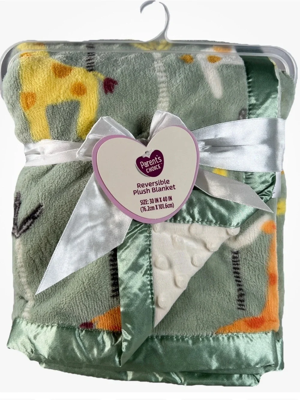 Old new stock, rare Reversible Plush Baby Blanket - Sage Green with Animal Print